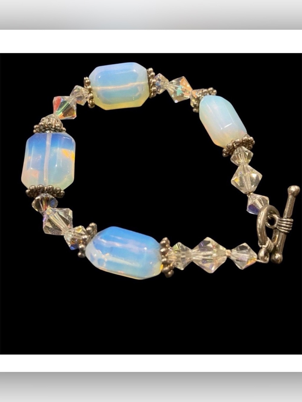 Opalite & Aurora Borealis Crystal Bead Bracelet #6616